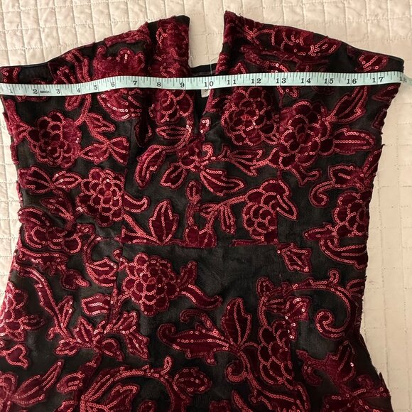 Dress The Population Sequin Floral Lace Fernanda Gown Strapless Burgundy, XL - Picture 10 of 11